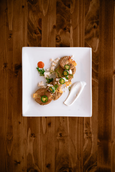 Smashed Fingerling Potatoes with Cotija Cheese